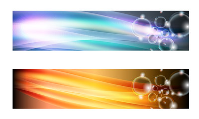 Set of two banners with waves and transparent bubbles