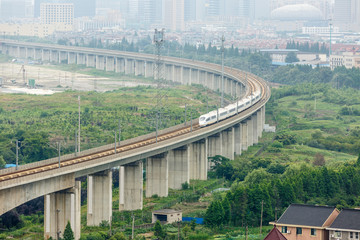 Fototapeta premium Modern Chinese high speed railway aerial view