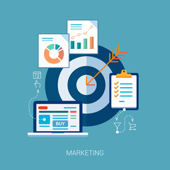 Marketing and sales analytics tasks flat icons design