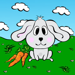 Funny rabbit with carrots second