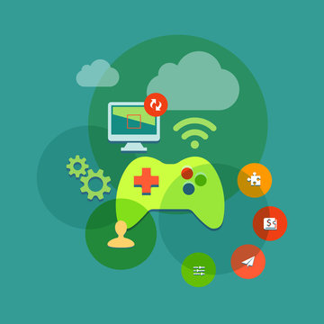 mobile and console games flat icon illustration