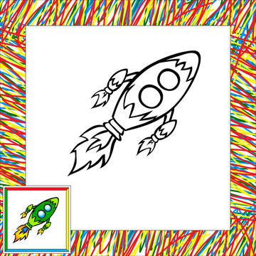 Cartoon rocket (third). Coloring book