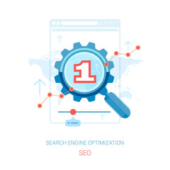 SEO optimization and search marketing flat icons