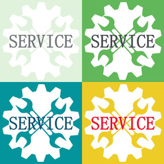Repair service label.  Corporate logotype for business.
