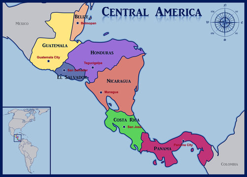 Location and Map of the Countries of Central America