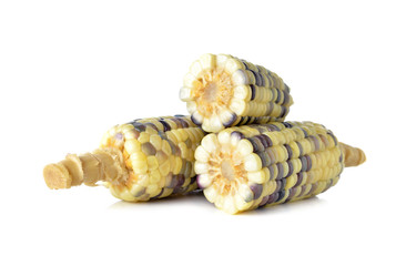 boiled glutinous corn on white background