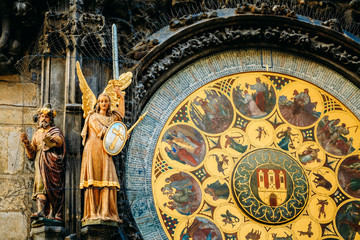 Astronomical Clock In Prague, Czech Republic. Close Up Photo