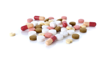 Obraz na płótnie Canvas Medicine, pills, tablet and capsule on white background