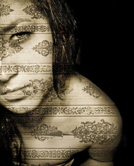 Vintage scars on a woman portrait