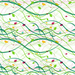 Obraz na płótnie Canvas Floral seamless pattern. Abstract waves with leaves, eco nature