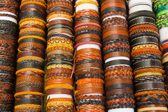 leather bracelets with different shapes and colors
