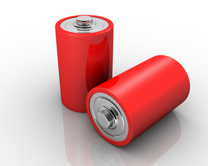 Red AA batteries in a row