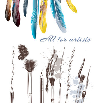 Banner with feathers and brushes