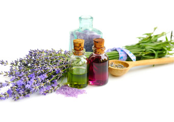 Obraz na płótnie Canvas Lavender fresh and dry flowers and lavender oil