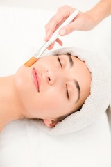 Obraz na płótnie Canvas Attractive young woman receiving massage at spa center