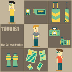 Tourist People Flat Cartoon Design