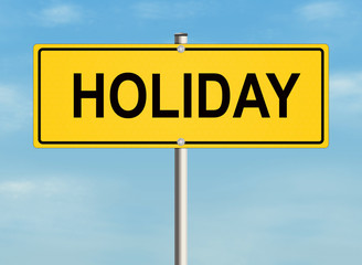 Holiday. Road sign on the sky background. Raster illustration.