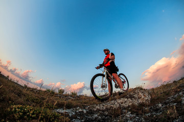 Obraz na płótnie Canvas Biker riding on bicycle in mountains