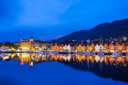 Bergen Bryggen At Night