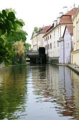 Fototapeta premium Colorful houses, Certovka (the Davil's Stream), Kampa Island,