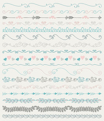 Vector Colorful Hand Sketched Seamless Borders, Branches