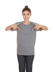 young beautiful female with blank t-shirt