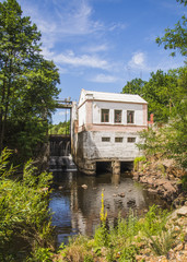 Summer landscape with river flow and blue sky