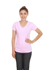 Fototapeta premium young beautiful female with blank t-shirt