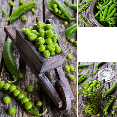 Collage of photos with peas