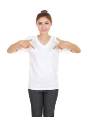 young beautiful female with blank t-shirt