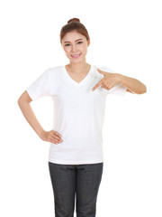 young beautiful female with blank t-shirt