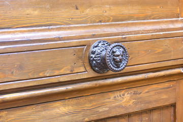Rounded knob door with a lion drawing.