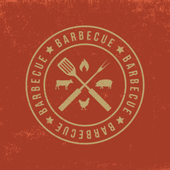 barbecue badge on red  grunge background