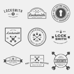 vector set of locksmith labels, badges and design elements - obrazy, fototapety, plakaty
