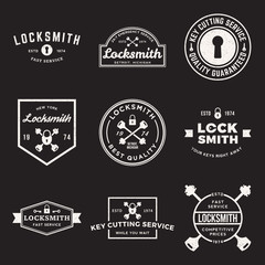 vector set of locksmith labels, badges and design elements