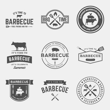 vector set of barbecue labels, badges and design elements