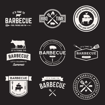 vector set of barbecue labels, badges and design elements