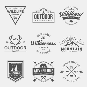 vector set of wilderness and nature exploration vintage  logos