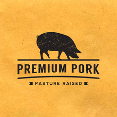 premium pork label with grunge texture on old paper background