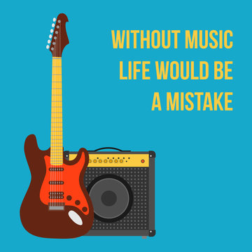 music background with electric guitar and amplifier. flat style vector illustration