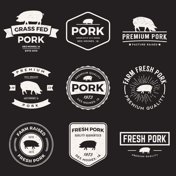 vector set of premium pork labels, badges and design elements