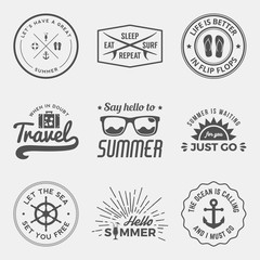 vector set of summer quotes, emblems and design elements