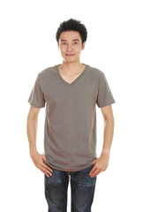 man with blank t-shirt