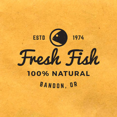 fresh fish label with grunge texture on old paper background
