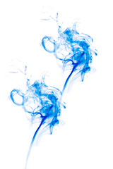 Blue Abstract Wave and smoke swirls over white background.
