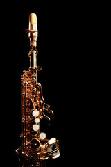 Saxophone soprano jazz music instruments isolated on black