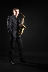 Saxophone Player Saxophonist jazz man with Sax alto