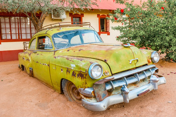Rusty vintage car in Namibia