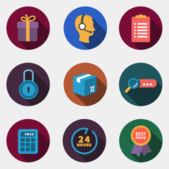 Modern circle colorful shop icons with shadow