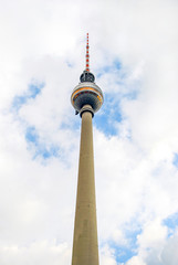 BERLIN, GERMANY -  Like an arrow protrudes, the television tower in Berlin sky.